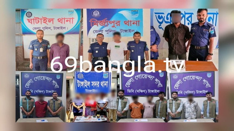 পুলিশ সুপার টাঙ্গাইল-এর নির্দেশনায় জেলার অপরাধ দমন ও মাদক নি